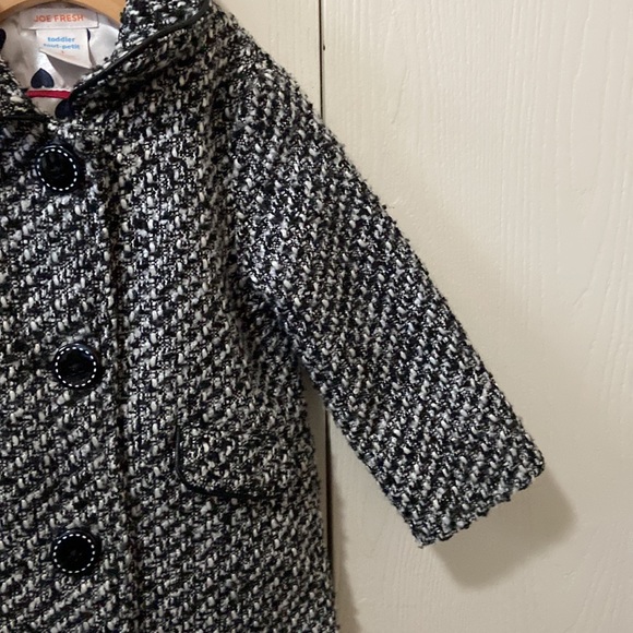 Joe Fresh Black & White Thick Weave Pattern Pea Coat - Picture 5 of 10